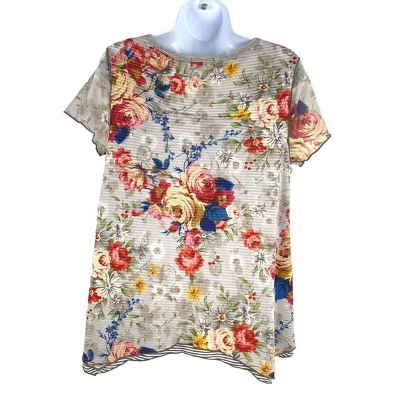 Sundance Top Women's Medium Floral Short Sleeve Mesh Multicolored TP-1963 - Picture 4 of 8